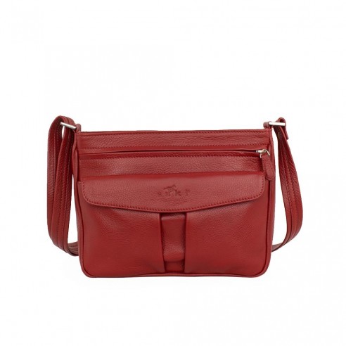 WOMEN'S LEATHER CROSSBODY BAG RED SS10-3207