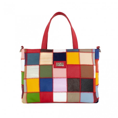 WOMEN'S LEATHER PATCHWORK TOTE BAG SS21-P2020
