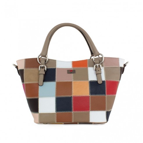 WOMEN'S LEATHER PATCHWORK TOTE SS21-Ρ6739